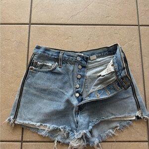 Re/Done Levi Blue Distressed Jean Shorts